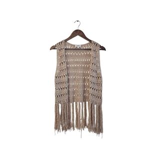 Umgee Boho Fringe Tan Beige Cardigan Throw Sz L